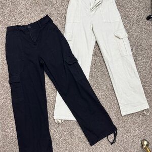 Black and Cream Women's Cargo Pants